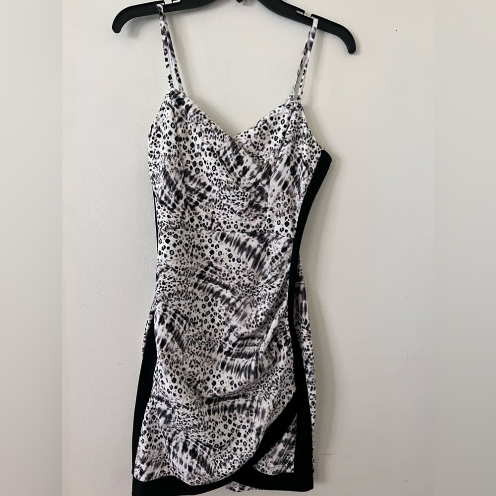 SOLD // Black and white abstract spaghetti strap mini dress